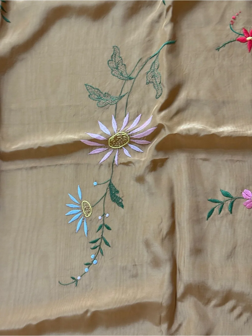 Vintage Floral Tablecloth in Mustard Yellow with Hand Embroidered Detail